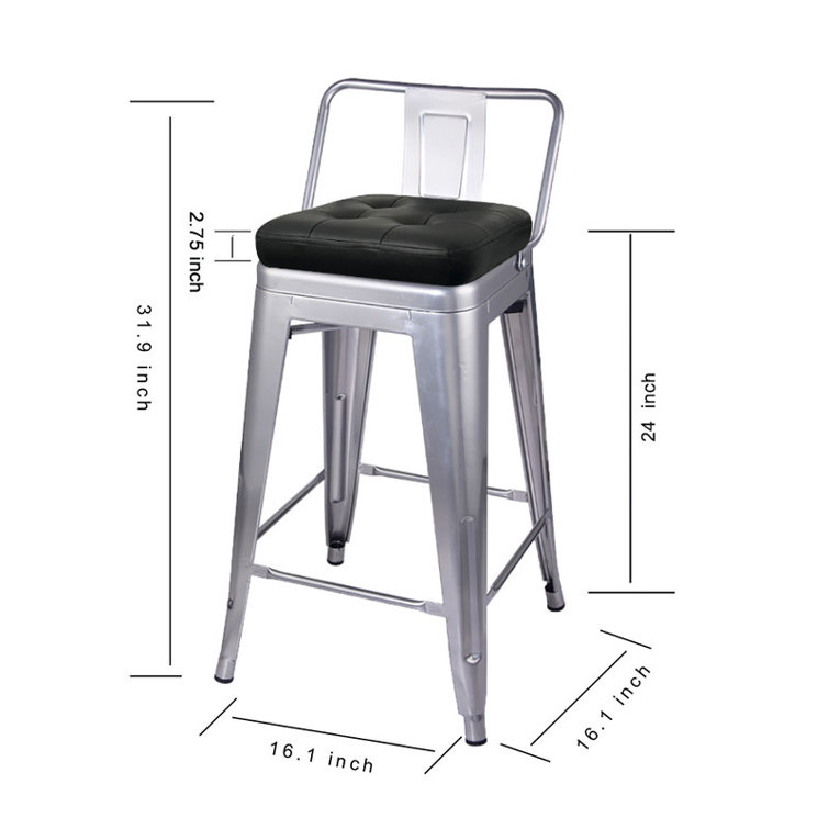 17 Stories 24Inch Counter Height Low Back Metal Stool with Black Vegan